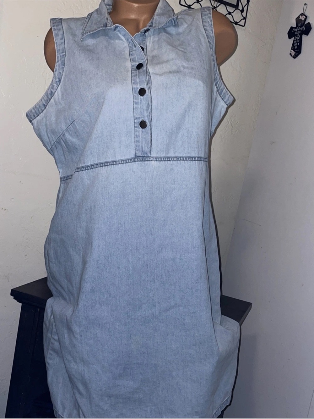 St. John's Bay 14 Light Wash Denim Button-Front Dress - Picture 2 of 15
